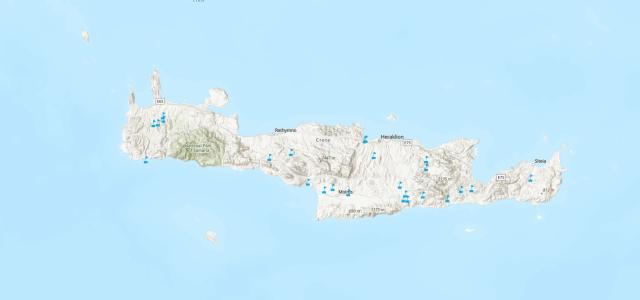 Χάρτης ιστορικών υδρομετρικών στοιχείων χειμάρων της Νήσου Κρήτης
